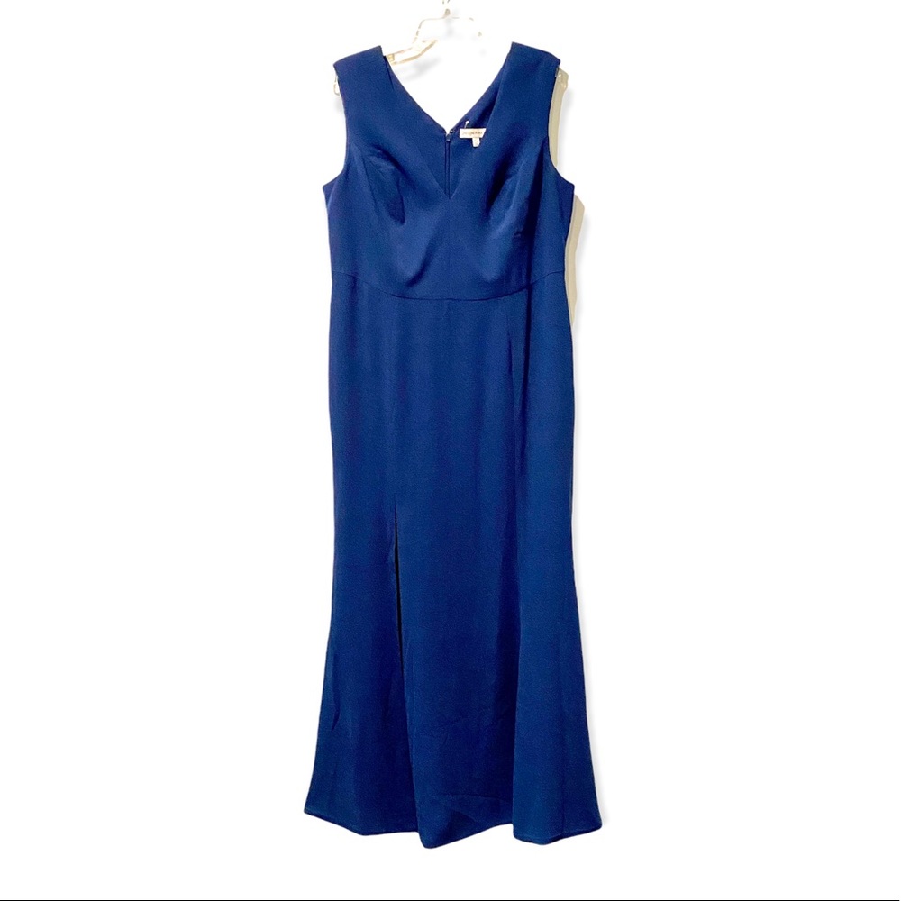Dress The Population Sandra Dress Womens 2X Blue V Neck Gown Long Line Plus